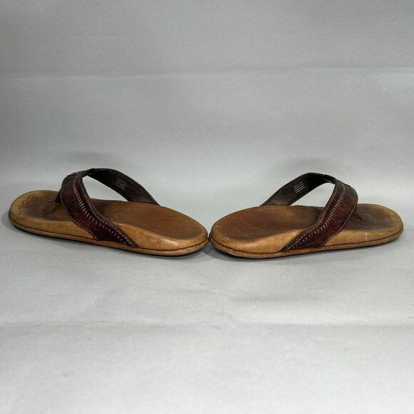 OluKia Men's Size 9 Hiapo Brown Leather Flip Flop Sandals - Picture 6 of 13